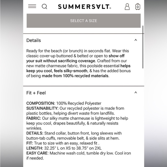 NWT Summersalt The Silky Luxe Short Effortless Shirtdress Cover-Up 1X - Picture 12 of 14